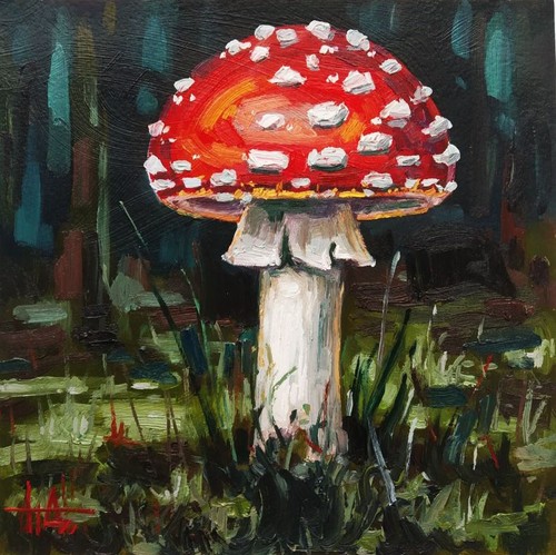 Fungo rosso dipinto olio - rosso,